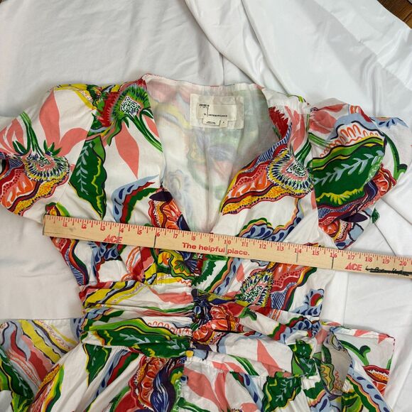 Anthropologie Katerina Button Front Dress Floral Puff Cream Motif Size S Floral - Picture 12 of 16